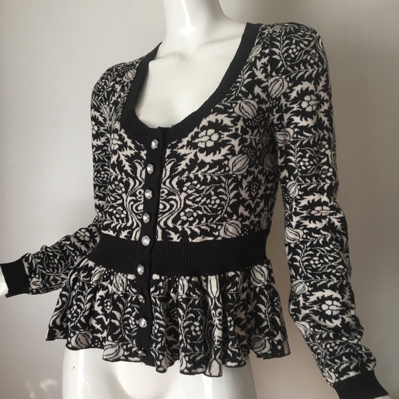 Betsey Johnson Black and White Patterned Cardigan - Picture 1 of 6